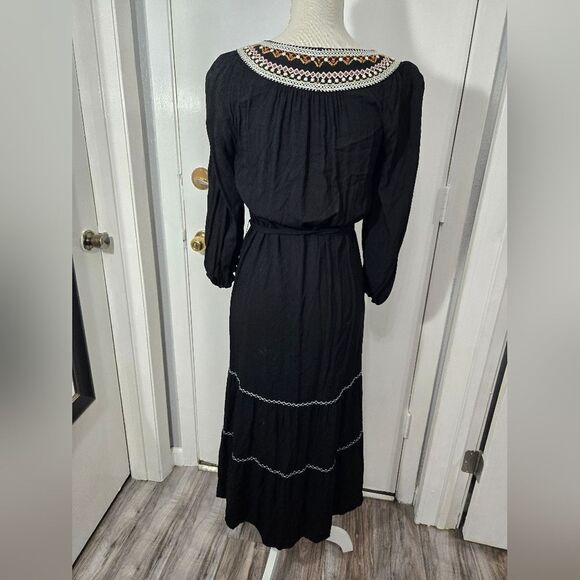 Max studio black embroidered midi belted dress sz small - Picture 5 of 14